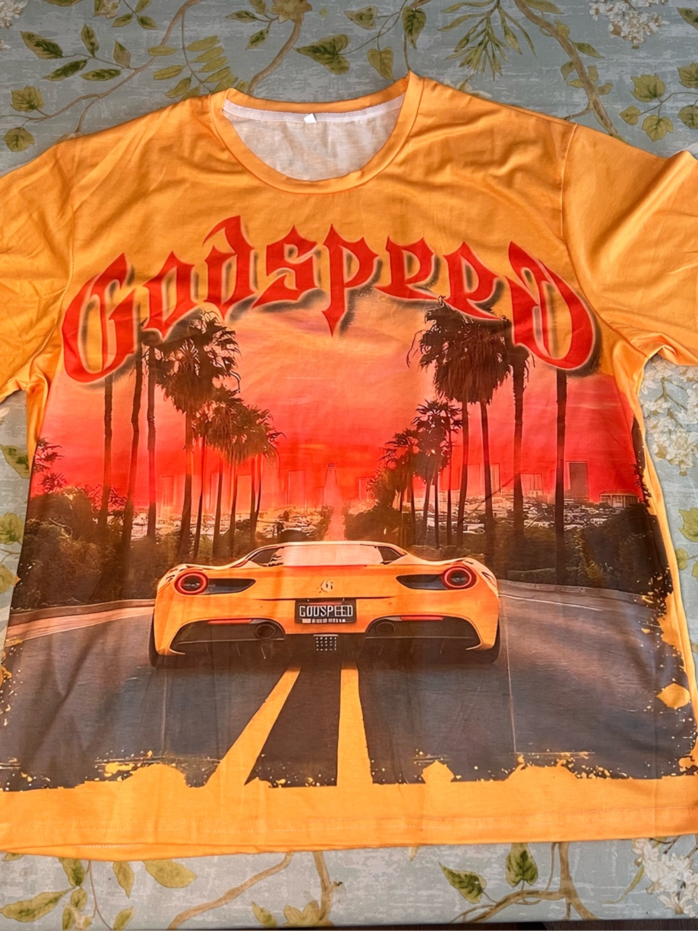 "Godspeed "Graphic Tee - Orange Sunset Car Print